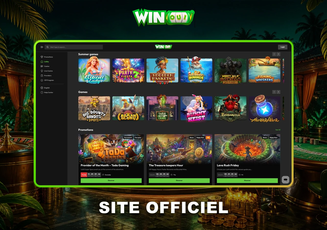 Interface du site officiel WinOui Casino