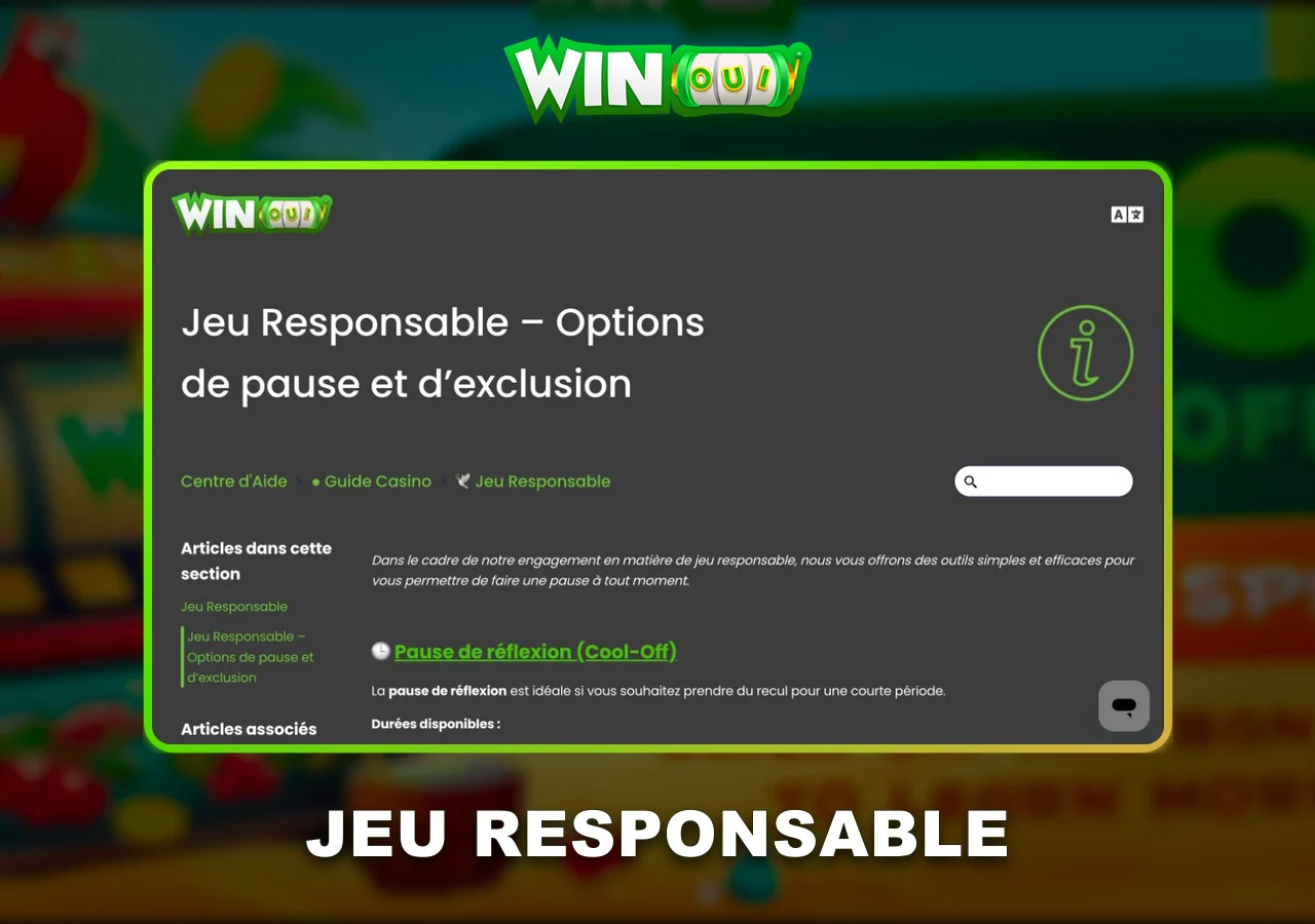 Options de jeu responsable WinOui Casino